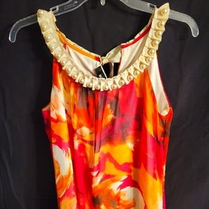 BCX WATERCOLOR FEMININE BLOUSE W/PEARLS